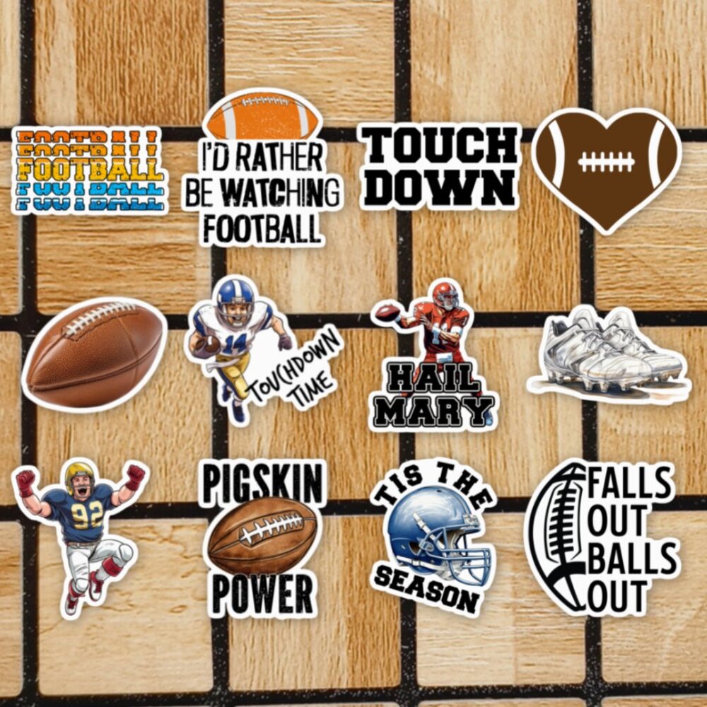 Football Sticker Pack of 12 Vinyl Stickers - Waterproof Sports Sticker Set